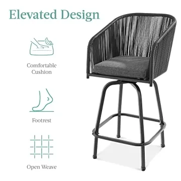 Woven Wicker Swivel Bar Stools - Stylish Outdoor Seating