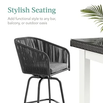 Woven Wicker Swivel Bar Stools - Stylish Outdoor Seating