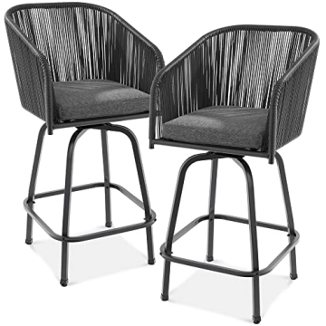 Woven Wicker Swivel Bar Stools - Stylish Outdoor Seating