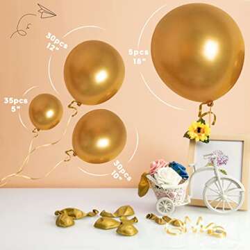 Henviro Gold Balloons Garland Kit - 100 Pcs 5/10/12/18 Inch Metallic Gold Balloons Garland Kit As Birthday Party Balloons/Graduation Balloons/Valentines Day Balloons/Baby Shower/Wedding