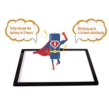 YINGWOND Rechargeable A4 LED Light Pad with Padded Case, Tracing Light Box w/Riser Stands and Paper Clip, 6 Levels of Brightness, Type-c Cable, Wireless Diamond Painting Light Board