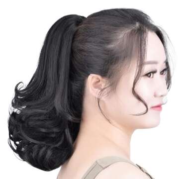 Fluffy 12" Black Curly Ponytail Extensions with Claw Clip