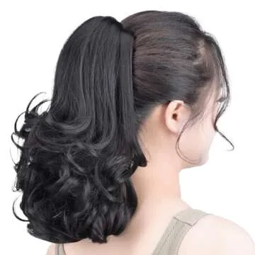 Black 12" Curly Ponytail Extensions with Claw Clip