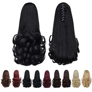 Black 12" Curly Ponytail Extensions with Claw Clip