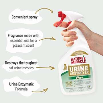 Nature's Miracle Urine Destroyer Plus for Cats, Enzymatic Formula for Severe Cat Urine Stains, 32 oz