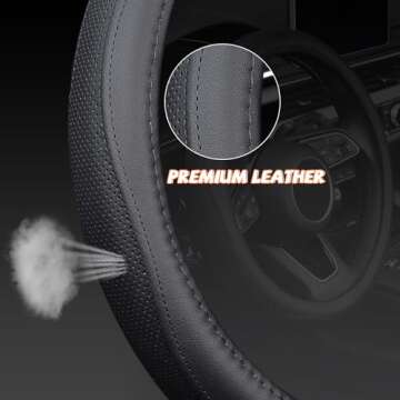 KAFEEK Microfiber Leather Steering Wheel Cover - 15 inch