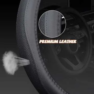 KAFEEK Microfiber Leather Steering Wheel Cover - 15 inch