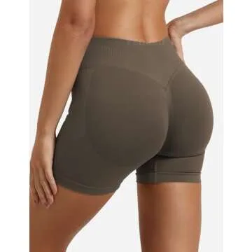 YEOREO Women Workout Gym Impact Shorts Hidden Scrunch Butt Lifting Medium Low Waist 3.6"/4.5"/6" Shorts Coffee S