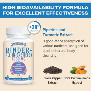 All-In-One Detox Binder Supplement 1500 MG - High Bioavailability, Liver Gut Detox Cleanse with Activated Charcoal, Zeolite & Bentonite Clay for Toxins, Liver, Digestive, 180 Vegan Capsules