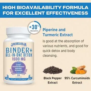 All-In-One Detox Binder Supplement 1500 MG - High Bioavailability, Liver Gut Detox Cleanse with Activated Charcoal, Zeolite & Bentonite Clay for Toxins, Liver, Digestive, 180 Vegan Capsules