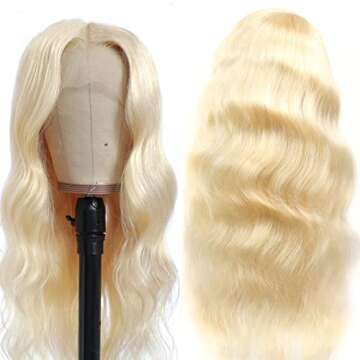 HUANGCAI 613 Lace Front Wig Human Hair 24inch 13x1 Blonde Lace Front Wig for Women Pre Plucked with ...