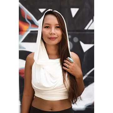 Thaluta Crop Tank Top Women Cowl Neck Hood Style Boho Open Back Sleeveless (White)