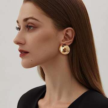 HESSAWELL Polished Gold Dangle Earrings Half-ball Studs Polished Gold Button Earrings for Women Fash...
