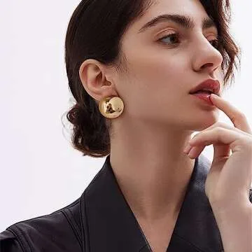 HESSAWELL Polished Gold Dangle Earrings Half-ball Studs Polished Gold Button Earrings for Women Fashion Vintage Drop Earrings Jewelry