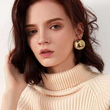 HESSAWELL Polished Gold Dangle Earrings Half-ball Studs Polished Gold Button Earrings for Women Fashion Vintage Drop Earrings Jewelry