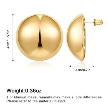 HESSAWELL Polished Gold Dangle Earrings Half-ball Studs Polished Gold Button Earrings for Women Fashion Vintage Drop Earrings Jewelry