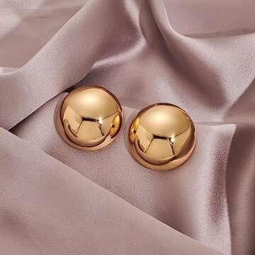 HESSAWELL Polished Gold Dangle Earrings Half-ball Studs Polished Gold Button Earrings for Women Fashion Vintage Drop Earrings Jewelry