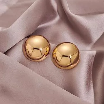 HESSAWELL Polished Gold Dangle Earrings Half-ball Studs Polished Gold Button Earrings for Women Fashion Vintage Drop Earrings Jewelry