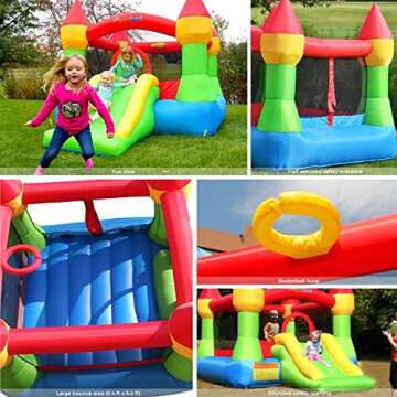 Bounceland Bounce House Castle with Basketball Hoop Inflatable Bouncer, Fun Slide, Safe Entrance Opening, UL Certified Strong Blower Included, 12 ft x 9 ft x 7 ft H