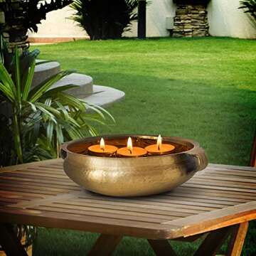 Serene Spaces Living Gold Handi Bowl - Hammered Texture, Decor for Living Rooms, Entryways, Restaurants, Indian Wedding, Table Centerpiece - Select from Aluminum or Brass, Brass,4.25" Tall & 12.5" Dia