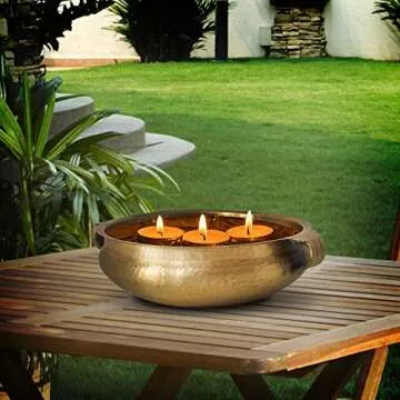 Serene Spaces Living Gold Handi Bowl - Hammered Texture, Decor for Living Rooms, Entryways, Restaurants, Indian Wedding, Table Centerpiece - Select from Aluminum or Brass, Brass,4.25" Tall & 12.5" Dia