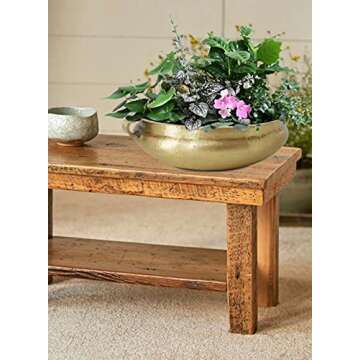 Serene Spaces Living Gold Handi Bowl - Hammered Texture, Decor for Living Rooms, Entryways, Restaurants, Indian Wedding, Table Centerpiece - Select from Aluminum or Brass, Brass,4.25" Tall & 12.5" Dia