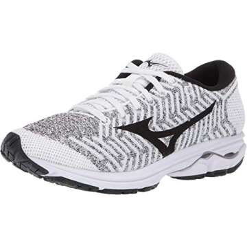 Mizuno Women's Wave Rider 22 Knit Running Shoe, white/black, 8 B US