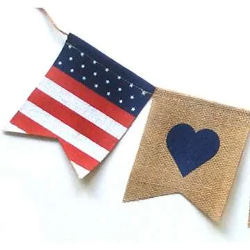 USA Banner Decor for Any US Patriotic Holiday or Theme. Burlap Material.