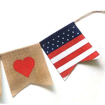 USA Banner Decor for Any US Patriotic Holiday or Theme. Burlap Material.