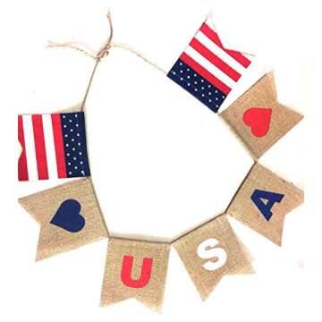 USA Banner Decor for Any US Patriotic Holiday or Theme. Burlap Material.