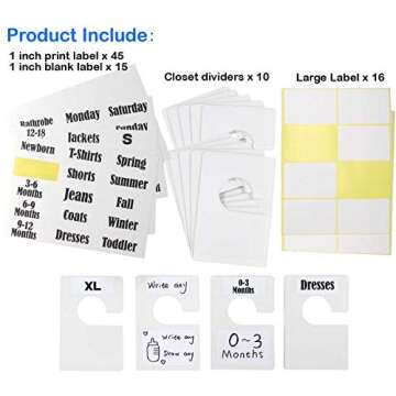 DMLNN 10 Pack White Clothing Rack Size Dividers Plus 60 Labels (1 Inch) and 16 Large Blank Labels, Large Rectangular Clothing Closet dividers (Pearl White)