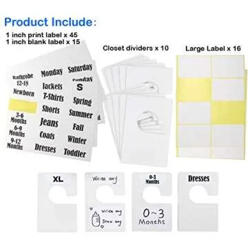 DMLNN 10 Pack White Clothing Rack Size Dividers Plus 60 Labels (1 Inch) and 16 Large Blank Labels, Large Rectangular Clothing Closet dividers (Pearl White)