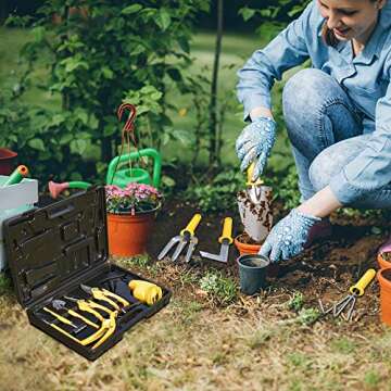 MOSFiATA Garden Tool Set 14 Pcs Stainless Steel Garden Tool Kit with Carrying Case, Heavy Duty Gardening Work Set, Include Pruner, Mini Rake, Big and Small Shovel, Sprayer, Weeder, Scissor etc.