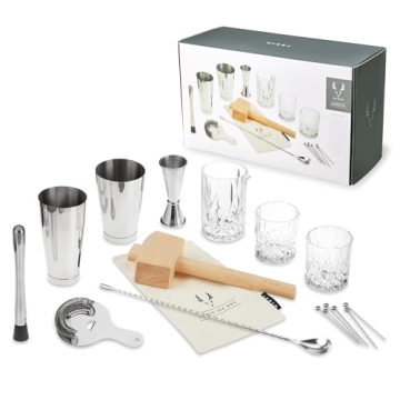 Viski 17-Piece Bar Tools Bartender Tool Kit - Cocktail Making Kit - Bartending Supplies with Shakers...