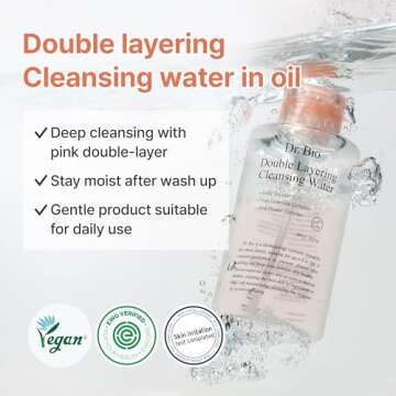 Dr. Bio Double Layering Cleansing Water (16.9oz/480ml) | Face Cleanser and Makeup Remover, Micellar Cleansing Water for Sensitive Skin, Probiotic Soothing and Hydration, Korean Skin Care, Vegan