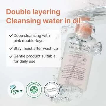 Dr. Bio Double Layering Cleansing Water (16.9oz/480ml) | Face Cleanser and Makeup Remover, Micellar Cleansing Water for Sensitive Skin, Probiotic Soothing and Hydration, Korean Skin Care, Vegan