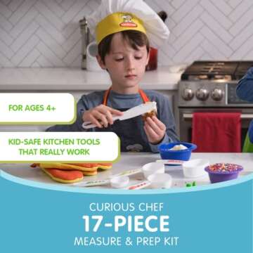 Curious Chef 17-Piece Cookware for Kids, Measure & Prep Kit, Dishwasher Safe Tools, Made with BPA-Fr...
