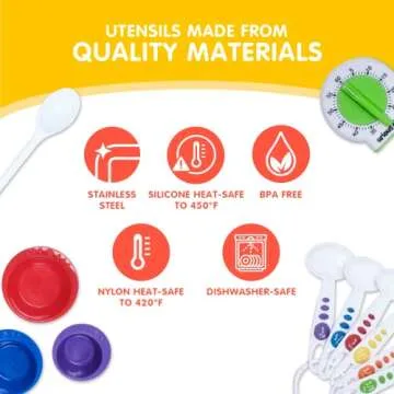 Curious Chef 17-Piece Cookware for Kids, Measure & Prep Kit, Dishwasher Safe Tools, Made with BPA-Free Plastic, Includes Real Utensils - Measuring Cups, Spoons, Bowl Set, Kitchen Timer & More