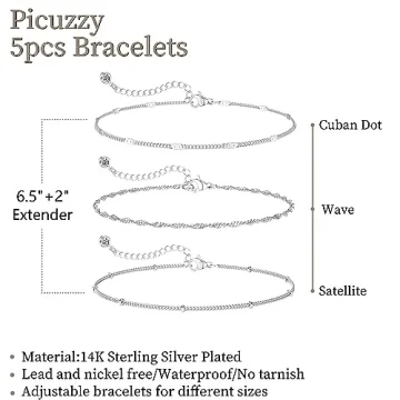 Stylish Picuzzy Silver Bracelets Set for Women - Trendy & Dainty