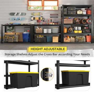 REIBII Heavy Duty Garage Shelving 5-Tier Adjustable Rack