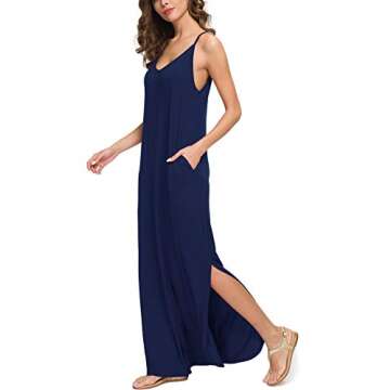 GRECERELLE Women's Summer Casual Loose Dress Beach Cover Up Long Cami Maxi Dresses with Pocket