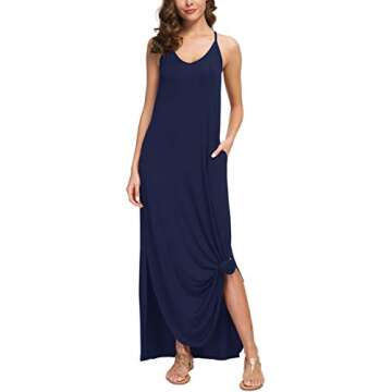 GRECERELLE Women's Summer Casual Loose Dress Beach Cover Up Long Cami Maxi Dresses with Pocket
