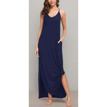 GRECERELLE Women's Summer Casual Loose Dress Beach Cover Up Long Cami Maxi Dresses with Pocket