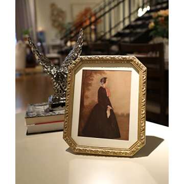 YULINK 8x10 Vintage Picture Frame, Antique Ornate Gold Octagon Photo Frame with Mat, for Tabletop an...