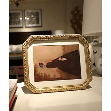 YULINK 8x10 Vintage Picture Frame, Antique Ornate Gold Octagon Photo Frame with Mat, for Tabletop and Wall Display, Decorative Retro Home Decor, Old Fashioned Photo Gallery Art