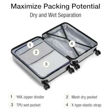 KYME Hardside Carry On Luggage 22x14x9 Airline Approved,22 Inch Hard Shell Suitcase with Double Spinner Wheels TSA Lock,Travel Rolling Luggage with Cup Holder for Men Women,Silver