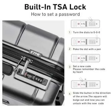 KYME Hardside Carry On Luggage 22x14x9 Airline Approved,22 Inch Hard Shell Suitcase with Double Spinner Wheels TSA Lock,Travel Rolling Luggage with Cup Holder for Men Women,Silver