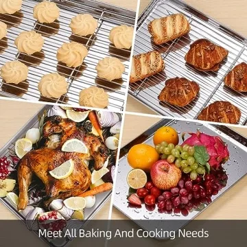 Amrules Baking Sheet with Cooling Rack Set of 6, 3 Premium Stainless Steel Cookie Sheets and 3 Wire Racks, Kitchen Nonstick Baking Pans Set Includes 3 Different Sizes, Heavy Duty Non Toxic