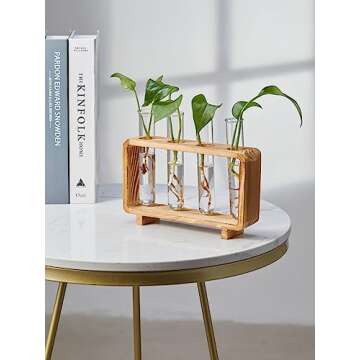 Mokof Plant Propagation Station, Propagation Stations with Wooden Stand for Office Home Decor (Brown, 4 Tubes)
