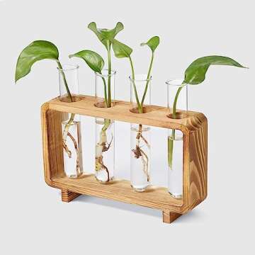 Mokof Plant Propagation Station, Propagation Stations with Wooden Stand for Office Home Decor (Brown, 4 Tubes)